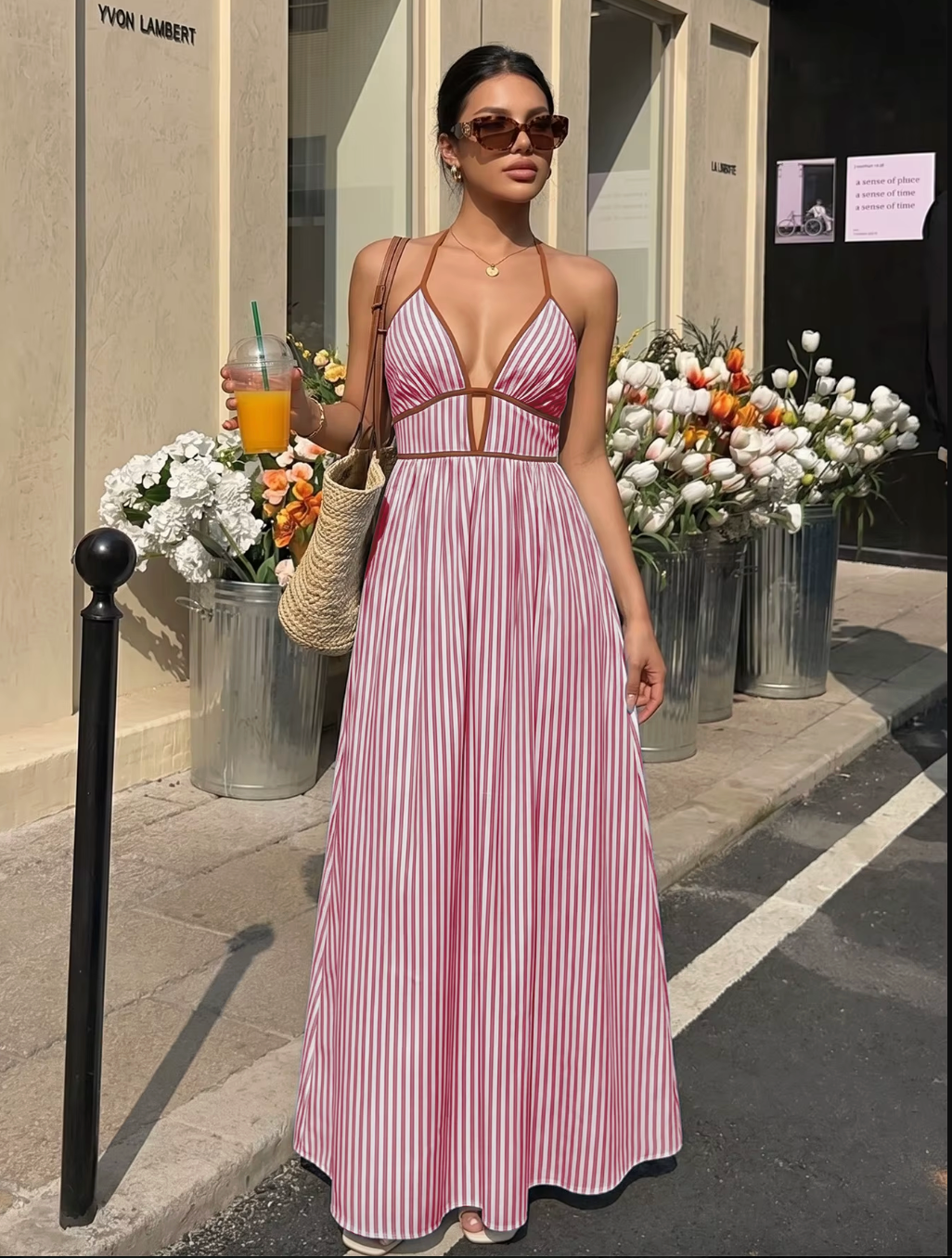 V-Neck Striped Maxi Dress