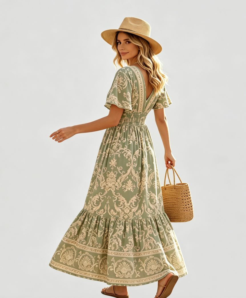 Vintage Printed Maxi Dress