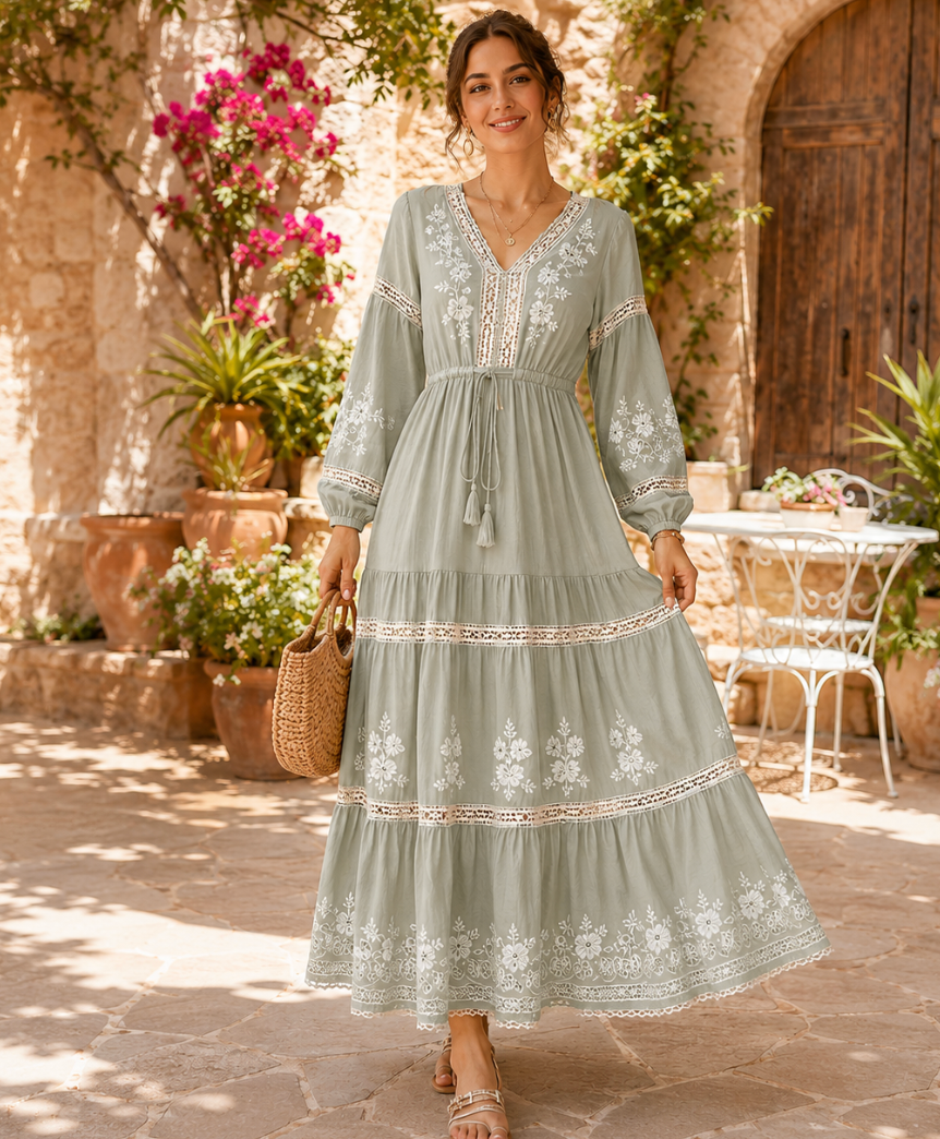 Embroidery Tiered Dress