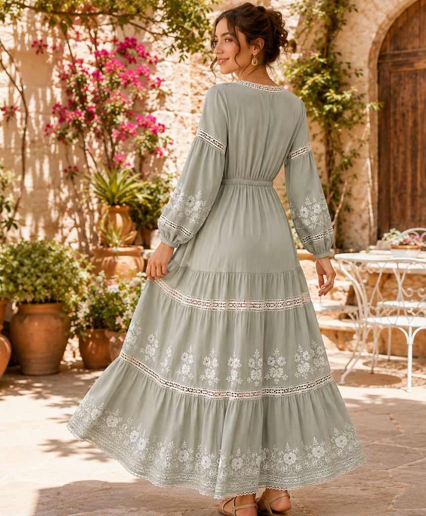 Embroidery Tiered Dress