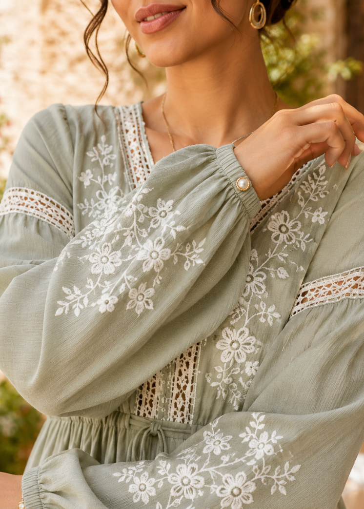 Embroidery Tiered Dress