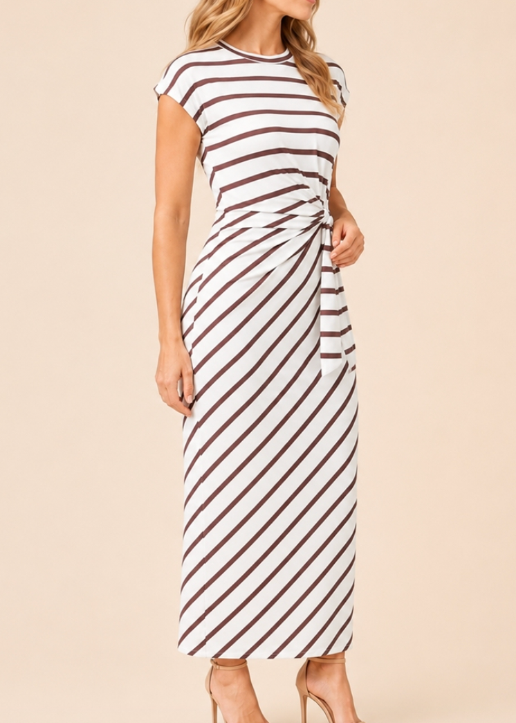 Waist Strap Stripes Casual Dress