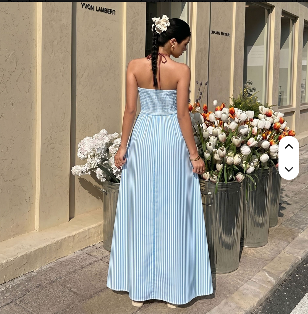 V-Neck Striped Maxi Dress